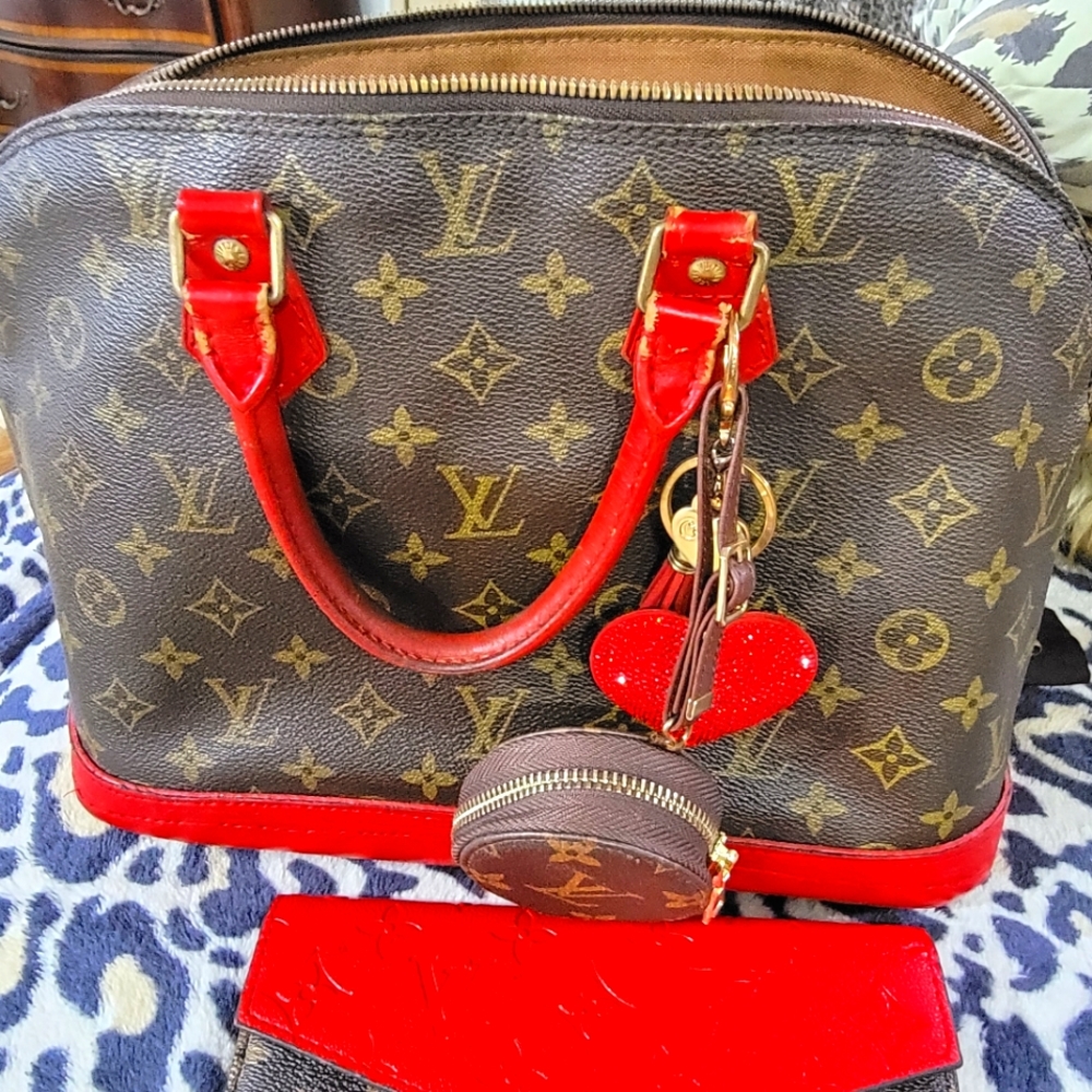 100% Auth. Louis Vuitton Alma Custom Painted red  Handbag  Twillys, Swag, Pompom